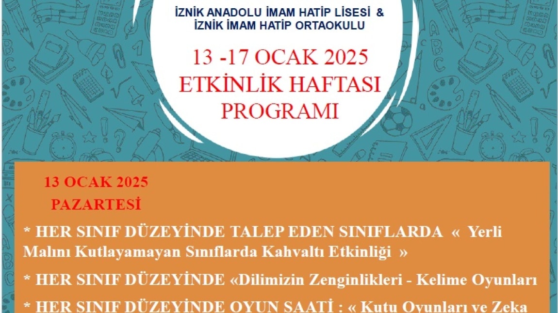 OCAK 2025 Dönem Sonu Faaliyet Haftası Programı İlan Edildi